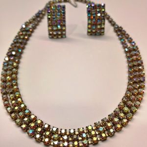 AURORA BOREALIS RHINESTONE NECKLACE EARRINGS SET